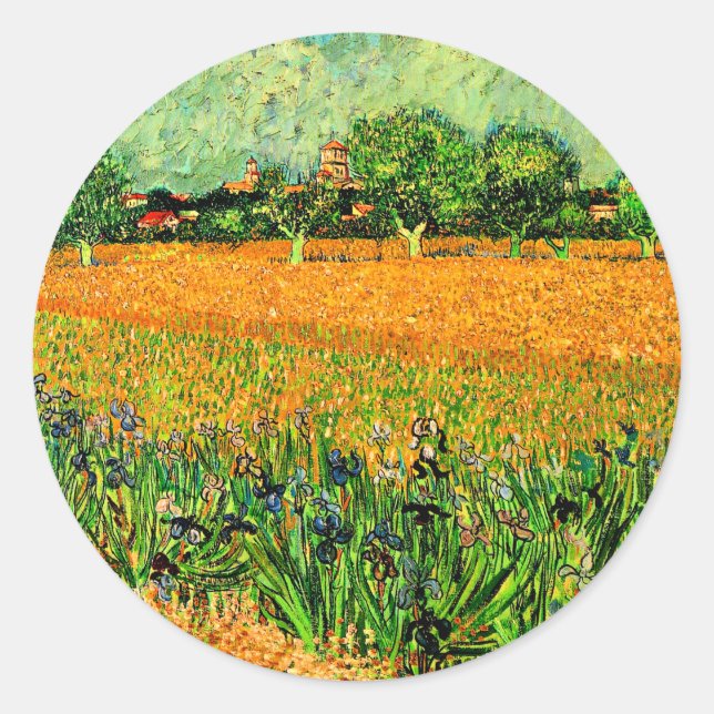 Sticker Rond Vue d'Arles avec Iris au premier plan, (Devant)