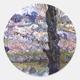 Sticker Rond Vue d'Arles, vergers à fleurs (1889) Van Gogh