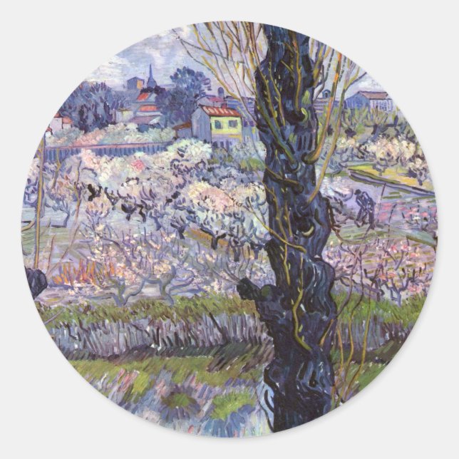 Sticker Rond Vue de jardin fleuri d'Arles de Van Gogh (Devant)