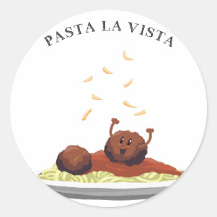 Sticker Rond Vue de La de pâtes de boulette de viande heureuse