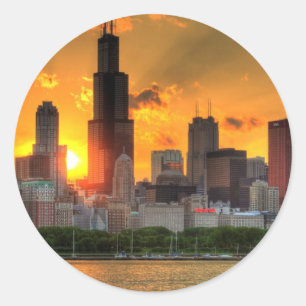 Sticker Rond Vue de l'horizon de Chicago depuis Adler