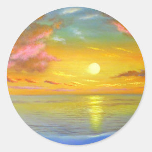 Sticker Rond Vue de plage de coucher de soleil tropical Paysage