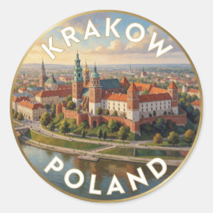 Sticker Rond Vue du château de Wawel de Cracovie sur la Vistule