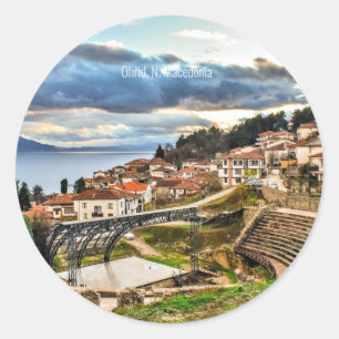 Sticker Rond Vue panoramique d'Ohrid, Macédoine