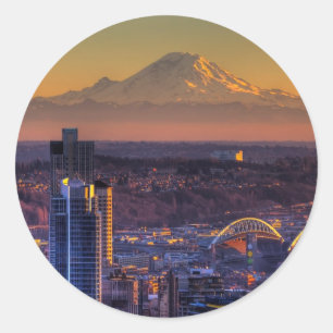Sticker Rond Vue panoramique du centre de Seattle, football