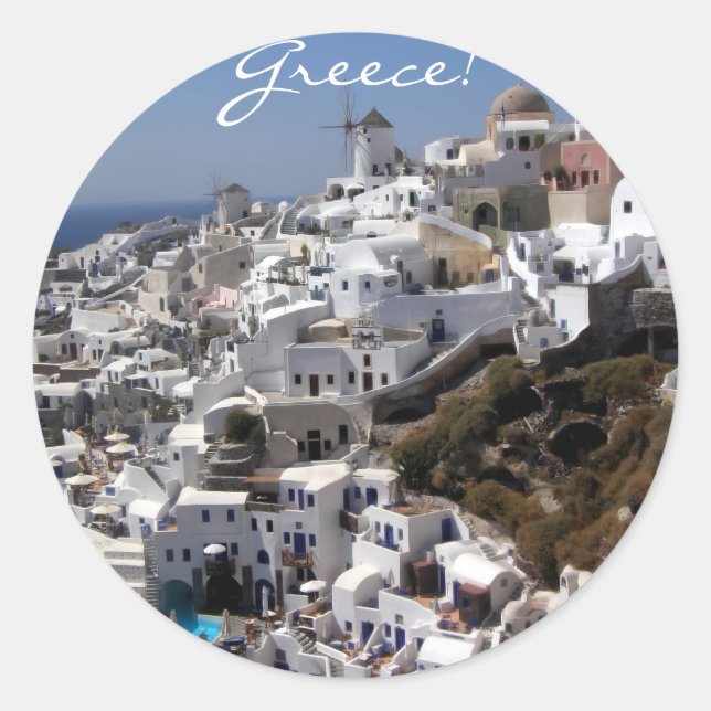 Sticker Rond Vue panoramique sur Oia, Grèce (Devant)