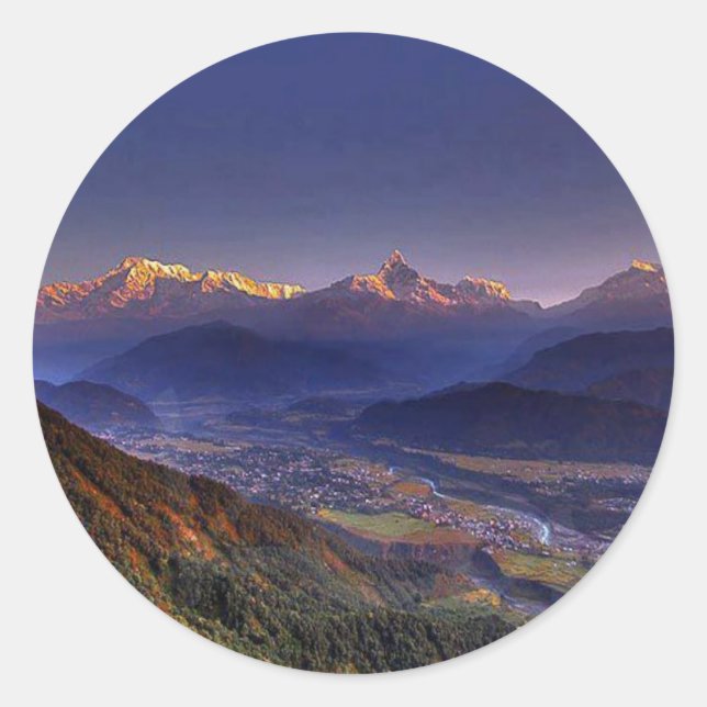 Sticker Rond Vue Paysage : HIMALAYA POKHARA NÉPAL (Devant)