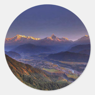Sticker Rond Vue Paysage : HIMALAYA POKHARA NÉPAL