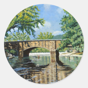 Sticker Rond Vue pittoresque du Missouri Trout Stream Fishing