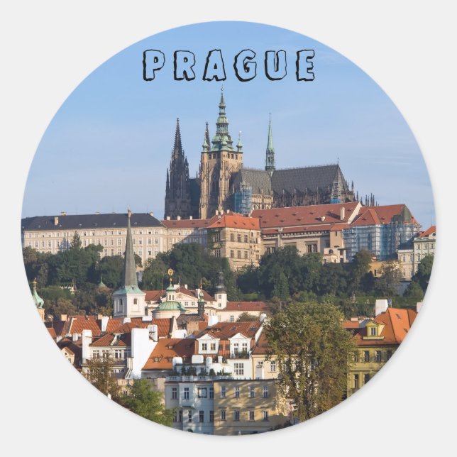 Sticker Rond Vue sur la vieille ville et le château de Prague,  (Devant)