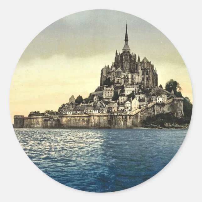 Sticker Rond Vue vers l'est en haute mer, Mont St Michel, Franc (Devant)