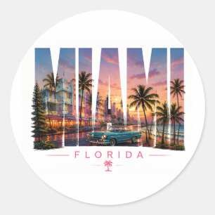 Sticker Rond 🌴 Vues côtières de voyage à Miami Beach 🌴