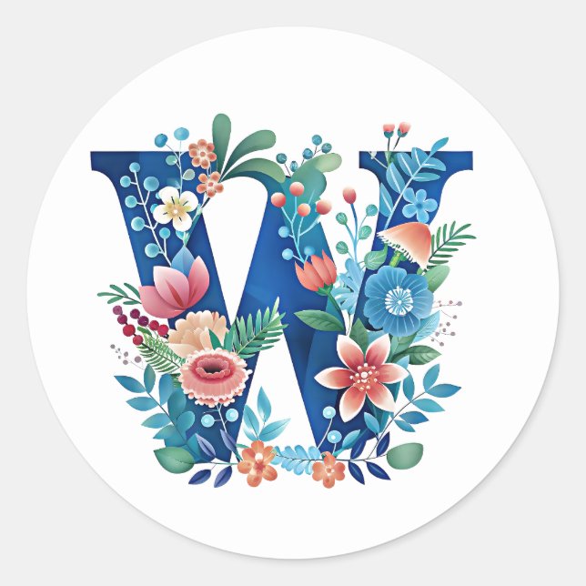 Sticker Rond "'W' beau monogramme floral" (Devant)