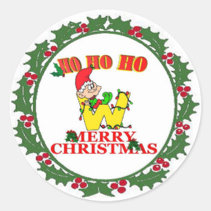 STICKER ROND W - CHRISTMAS ELF MONOGRAM SEAL