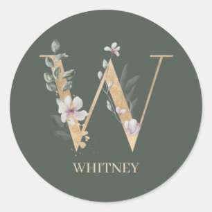 Sticker Rond W Monogram Floral Personnalisé