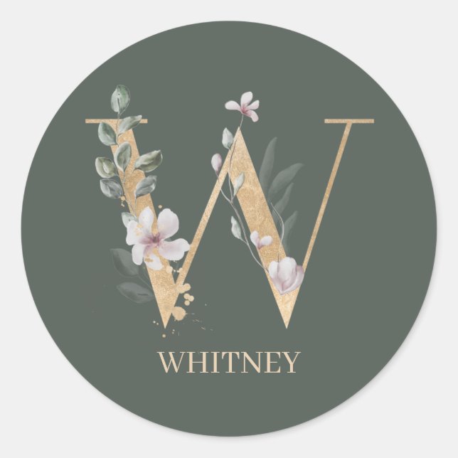 Sticker Rond W Monogram Floral Personnalisé (Devant)