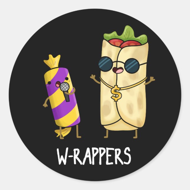 Sticker Rond W-rappers Funny Food Pun Dark BG (Devant)
