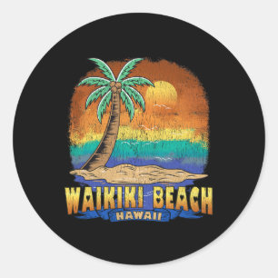 Sticker Rond Waikiki Beach Hawaii Souvenir Vintage en détresse