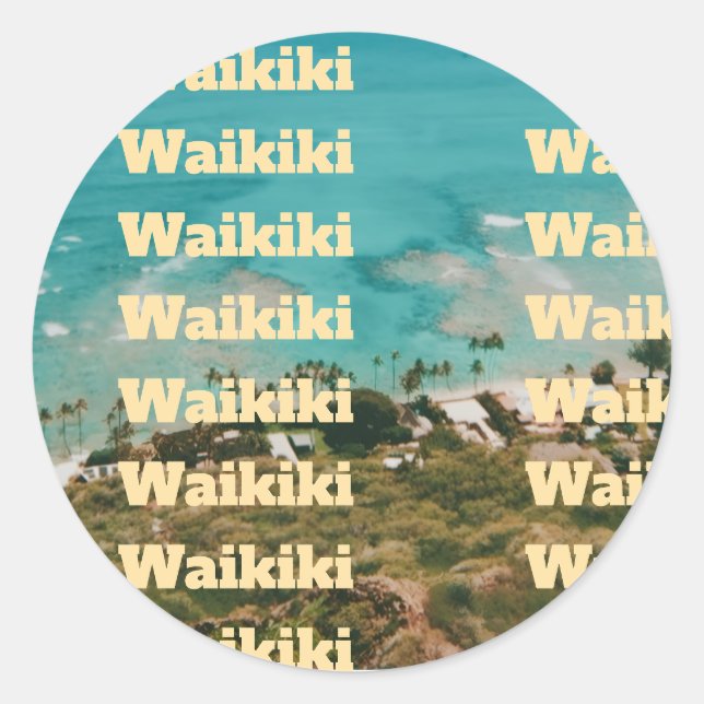 Sticker Rond Waikiki, Honolulu, Oahu, Hawaï (Devant)