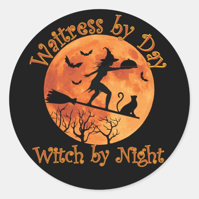 Sticker Rond Waitress by Day Witch by Night (Devant)