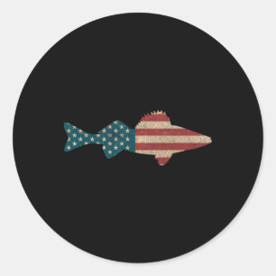 Sticker Rond Walleye Fishing Drapeau américain Sauger Angling