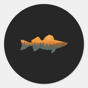 Sticker Rond Walleye Fishing Forest Nature Pêcheur de la faune