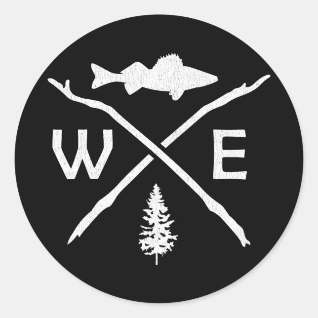 Sticker Rond Walleye Fishing Outdoor Compass Fisherman (Devant)