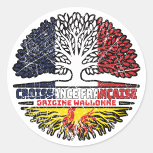 Sticker Rond Wallonie Wallonie Français France Arbre Drapeau