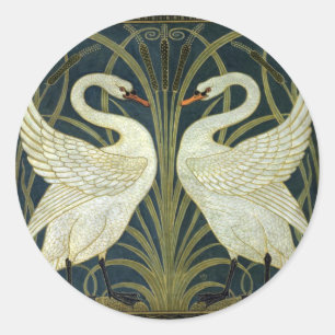 Sticker Rond Walter Crane Swan & Rush et Iris Victorien 