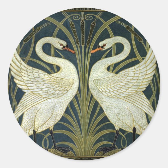 Sticker Rond Walter Crane Swan & Rush et Iris Victorien  (Devant)