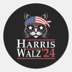Sticker Rond Walz 2024 Funny Cat Election Kamala Harris Tim Wal