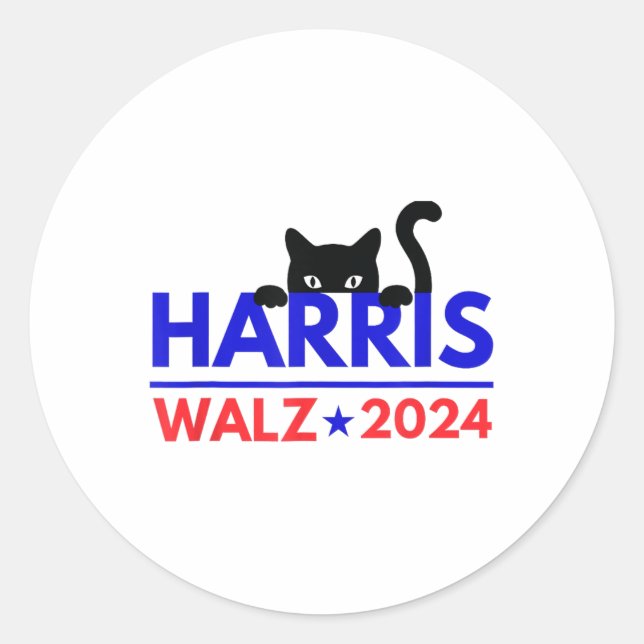 Sticker Rond Walz 2024 Funny Cat Election Kamala Harris Tim Wal (Devant)