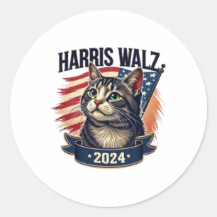 Sticker Rond Walz 2024 Funny Cat Kamala Harris Tim Walz Valse