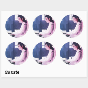 Sticker Rond Wangji doux jouer la cithare