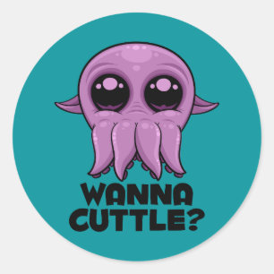 Sticker Rond Wanna Cuttle Cute Cartoon Cuttlefish