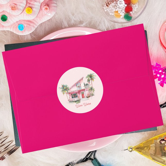 Sticker Rond Warm Warm Wire Midsiècle Maison moderne rose Noël (Créateur téléchargé)