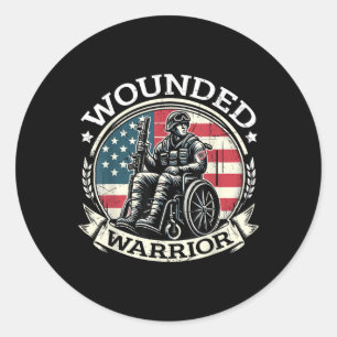 Sticker Rond Warrior Blessé Héros américain Vétérinaire Soutien