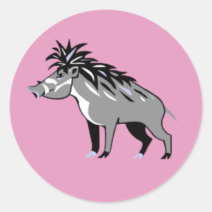 Sticker Rond Warthog - Cute rose Warty PIG - Faune - Nature
