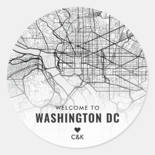 Sticker Rond Washington, DC. Carte de ville   Bienvenue Mariage