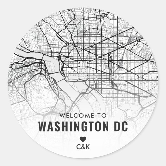 Sticker Rond Washington, DC. Carte de ville | Bienvenue Mariage (Devant)