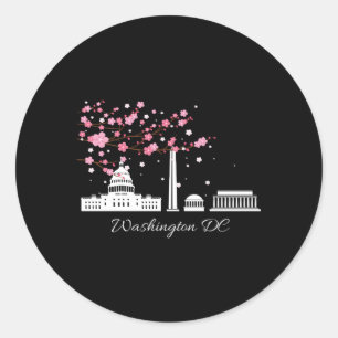 Sticker Rond Washington Dc Cherry Blossoms City Monuts