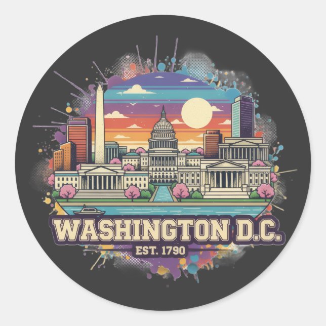 Sticker Rond Washington DC Skyline | Prix de la capitale améric (Devant)