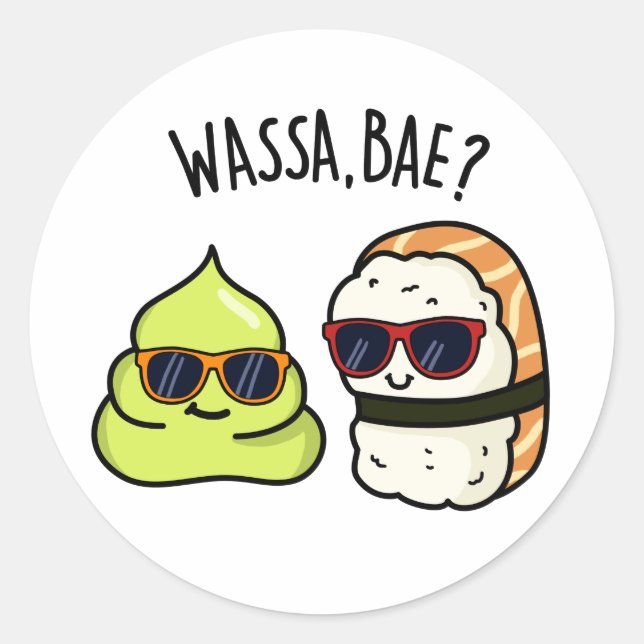 Sticker Rond Wassa Bae Drôle Nourriture Wasabi Pun (Devant)