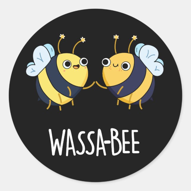Sticker Rond Wassabee Funny Wasabi Bee Pun Dark BG (Devant)