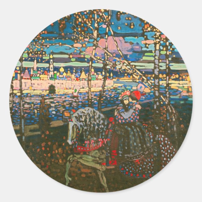 Sticker Rond Wassily Kandinsky Le Couple à Cheval Art Russe (Devant)