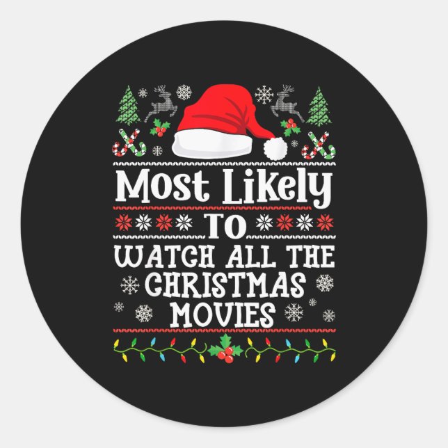 Sticker Rond Watch All The Christmas Movies - Family Xmas Match (Devant)