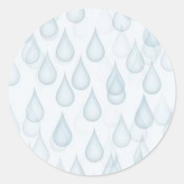 STICKER ROND WATER034 RAINDROPS BLEU CLAIR CARTOON BLANC (Devant)