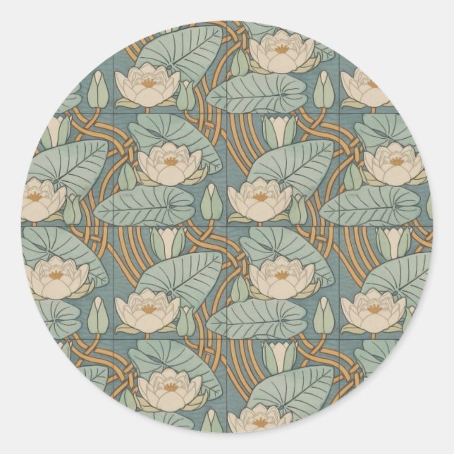 Sticker Rond Water Lys Lily Art Nouveau Nature (Devant)
