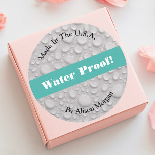 Sticker Rond Water Proof, DIY 3 Text Lines & Photo, Teal
