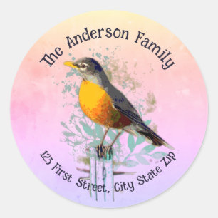 Sticker Rond Watercolor American Robin Garden Oiseau Art de la